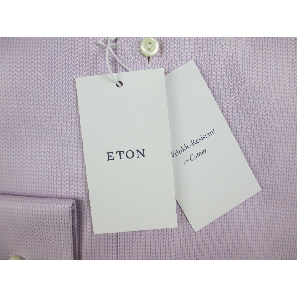 NEW Eton Dress Shirt Mens 38 15‎ Small Pink Chevron Slim Business View 4